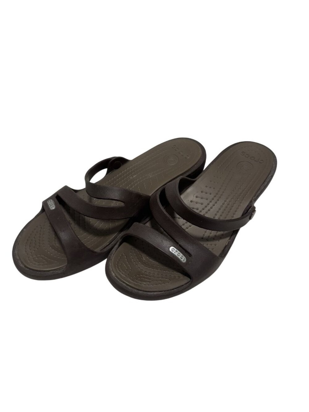 Crocs Patricia Wedge Sandals Womens 8 Brown Strappy Comfort Lightweight Slides